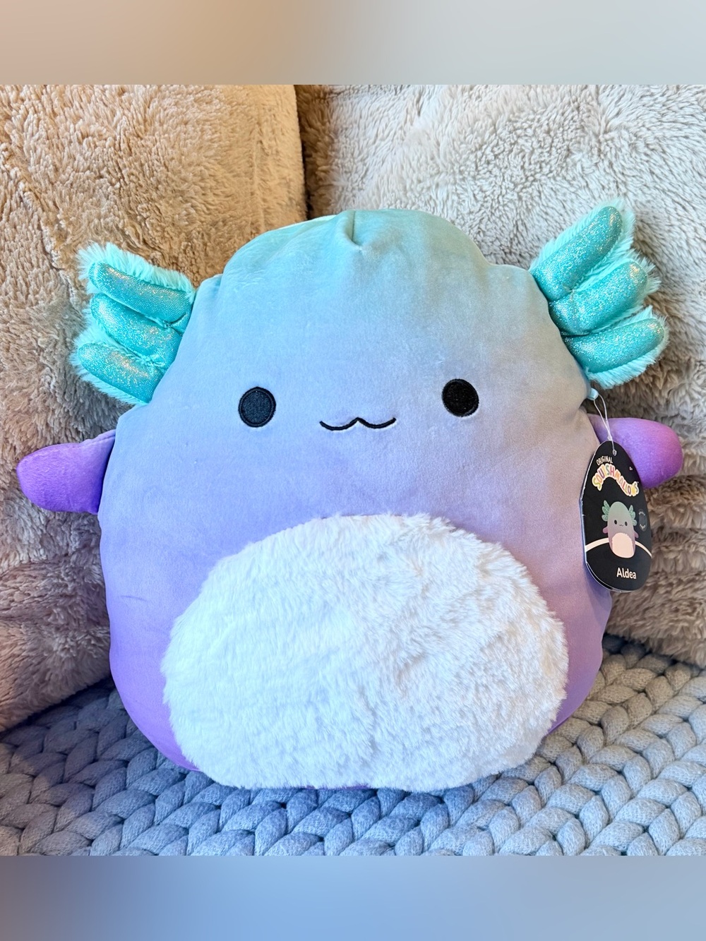 Squishmallows Aldea Axolotl 12” Select Series NWT Pastel Fuzzy Belly